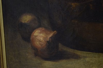 Lot 738 - Two French oils on canvas - Dead game, and a copper pot still life
