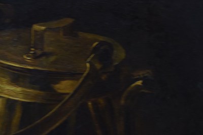 Lot 738 - Two French oils on canvas - Dead game, and a copper pot still life
