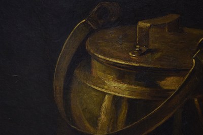 Lot 738 - Two French oils on canvas - Dead game, and a copper pot still life