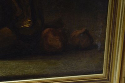 Lot 738 - Two French oils on canvas - Dead game, and a copper pot still life