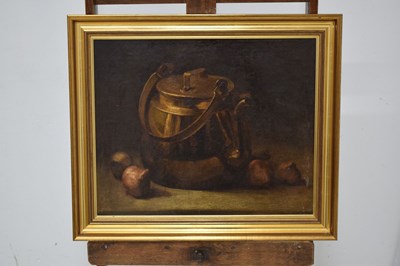 Lot 738 - Two French oils on canvas - Dead game, and a copper pot still life