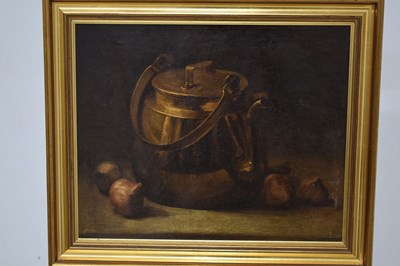 Lot 738 - Two French oils on canvas - Dead game, and a copper pot still life