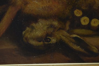 Lot 738 - Two French oils on canvas - Dead game, and a copper pot still life