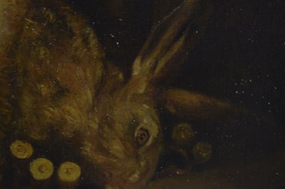 Lot 738 - Two French oils on canvas - Dead game, and a copper pot still life