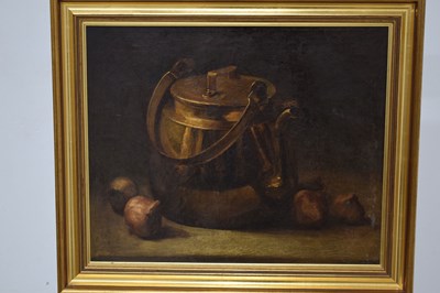 Lot 738 - Two French oils on canvas - Dead game, and a copper pot still life