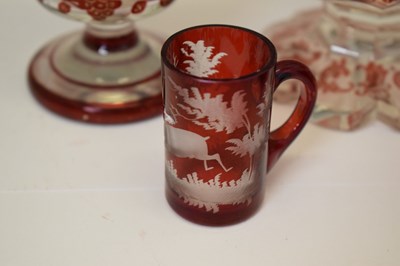 Lot 214 - Group of 19th century Bohemian ruby flashed and topographically engraved glass
