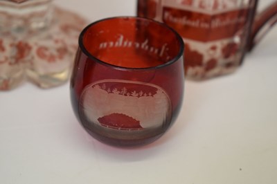 Lot 214 - Group of 19th century Bohemian ruby flashed and topographically engraved glass