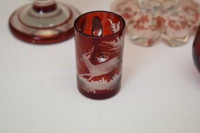 Lot 214 - Group of 19th century Bohemian ruby flashed and topographically engraved glass
