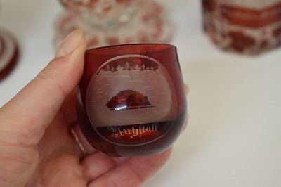 Lot 214 - Group of 19th century Bohemian ruby flashed and topographically engraved glass