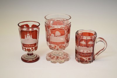 Lot 214 - Group of 19th century Bohemian ruby flashed and topographically engraved glass