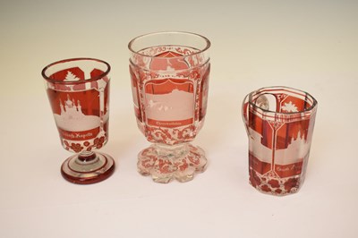 Lot 214 - Group of 19th century Bohemian ruby flashed and topographically engraved glass