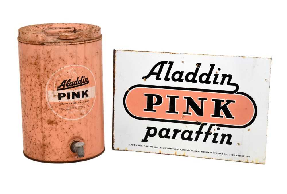Lot 315 - Aladdin Pink Paraffin sign and drum dispenser