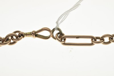 Lot 152 - Late Victorian or Edwardian yellow metal (9C) 'rose gold' trombone link Albert chain, 36.4g