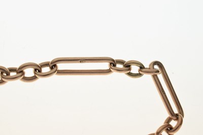Lot 152 - Late Victorian or Edwardian yellow metal (9C) 'rose gold' trombone link Albert chain, 36.4g