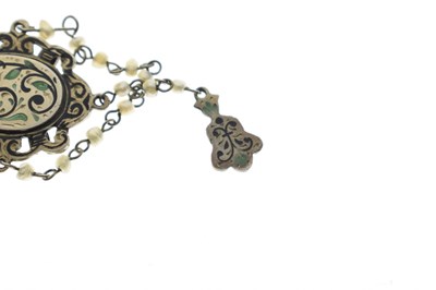 Lot 38 - Mid 19th century ruby, seed pearl, enamelled parcel gilt pendant necklace