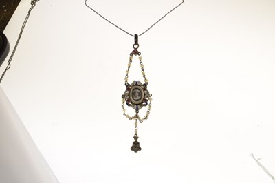 Lot 38 - Mid 19th century ruby, seed pearl, enamelled parcel gilt pendant necklace