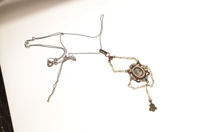 Lot 38 - Mid 19th century ruby, seed pearl, enamelled parcel gilt pendant necklace