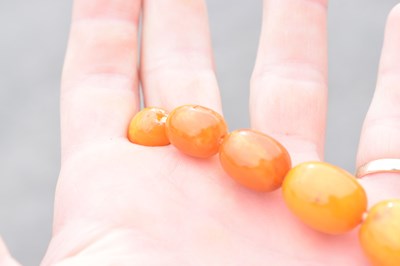 Lot 37 - String of graduated oval butterscotch amber beads