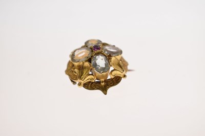 Lot 27 - Early Victorian ruby and rock crystal yellow metal brooch