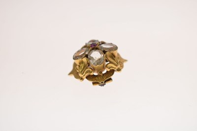 Lot 27 - Early Victorian ruby and rock crystal yellow metal brooch