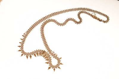 Lot 40 - Victorian unmarked yellow metal acorn fringed necklace