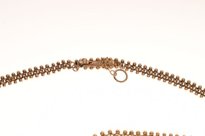 Lot 40 - Victorian unmarked yellow metal acorn fringed necklace