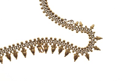 Lot 40 - Victorian unmarked yellow metal acorn fringed necklace