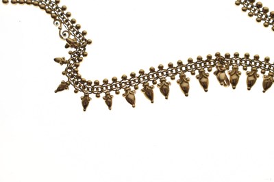 Lot 40 - Victorian unmarked yellow metal acorn fringed necklace