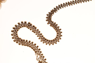 Lot 40 - Victorian unmarked yellow metal acorn fringed necklace