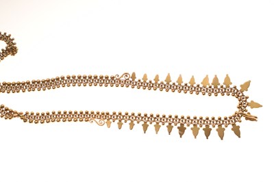 Lot 40 - Victorian unmarked yellow metal acorn fringed necklace