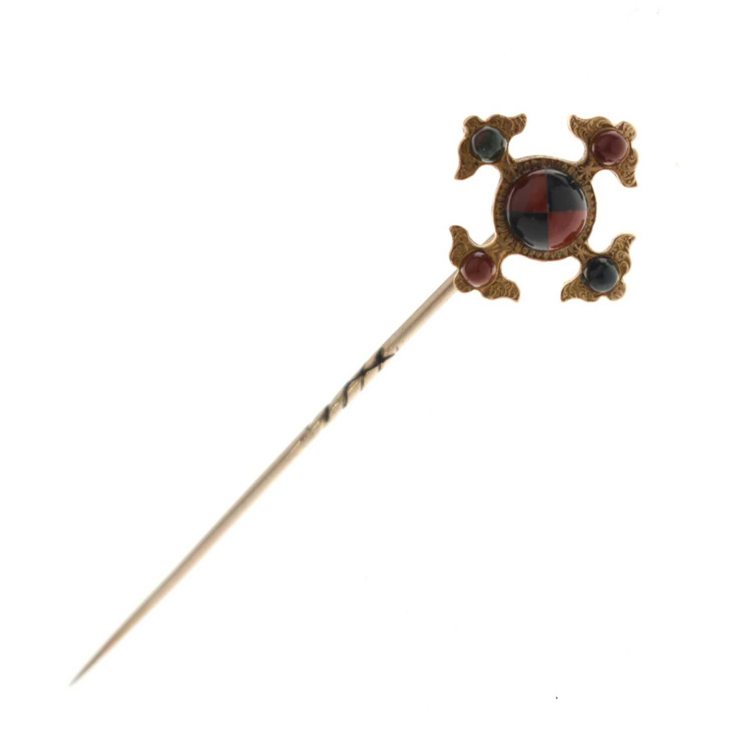 Lot 48 - Victorian bloodstone agate yellow metal stick pin