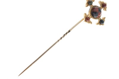 Lot 48 - Victorian bloodstone agate yellow metal stick pin