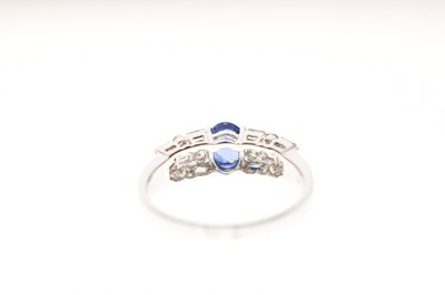 Lot 9 - Sapphire and diamond white metal ring