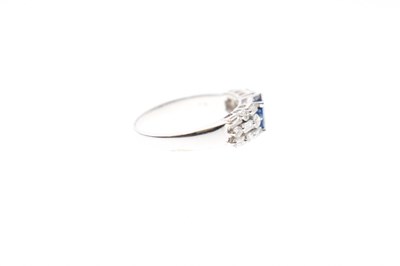 Lot 9 - Sapphire and diamond white metal ring