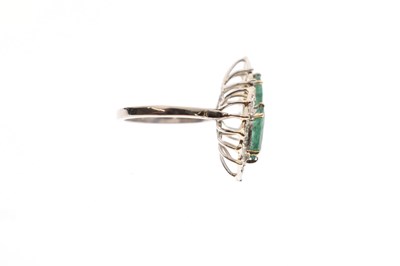 Lot 4 - Emerald and diamond double marquise white metal cluster ring