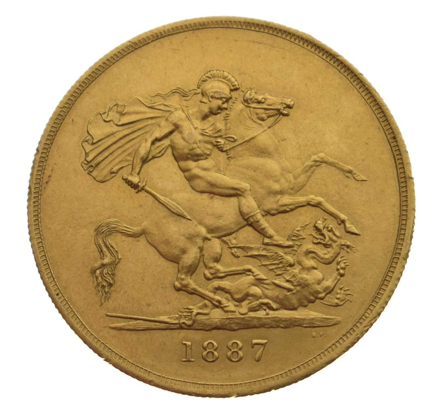 Lot Queen Victoria five pound gold coin (Quintuple sovereign), 1887