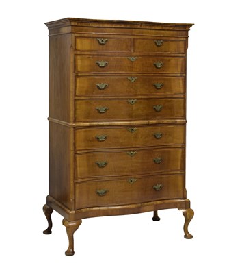 Lot 493 - Early to mid 20th century walnut serpentine front tallboy chest