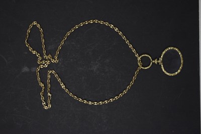 Lot 9ct gold fancy link chain, with Victorian gold plated eyeglass