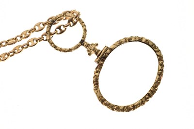 Lot 9ct gold fancy link chain, with Victorian gold plated eyeglass