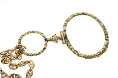 Lot 9ct gold fancy link chain, with Victorian gold plated eyeglass