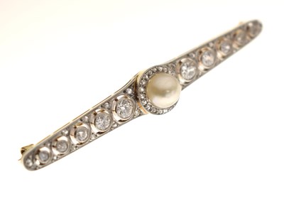 Lot Belle Epoque diamond and pearl 14ct yellow and white gold set bar brooch