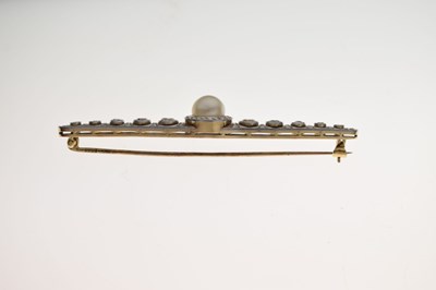 Lot Belle Epoque diamond and pearl 14ct yellow and white gold set bar brooch