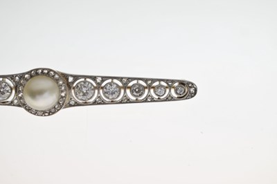 Lot Belle Epoque diamond and pearl 14ct yellow and white gold set bar brooch