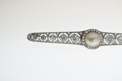 Lot Belle Epoque diamond and pearl 14ct yellow and white gold set bar brooch