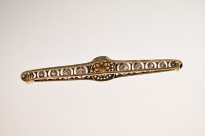 Lot Belle Epoque diamond and pearl 14ct yellow and white gold set bar brooch