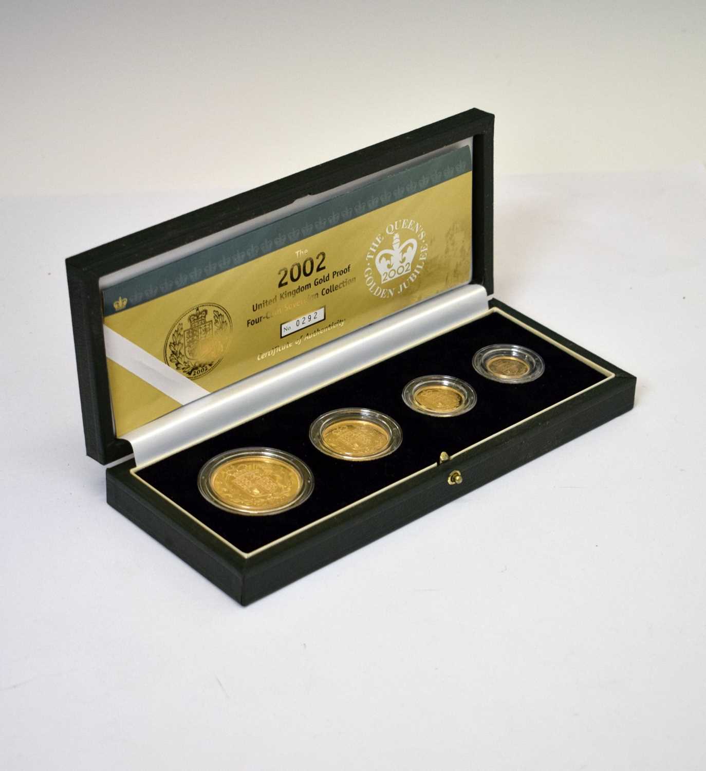 Lot Elizabeth II gold proof four coin sovereign set, 2002