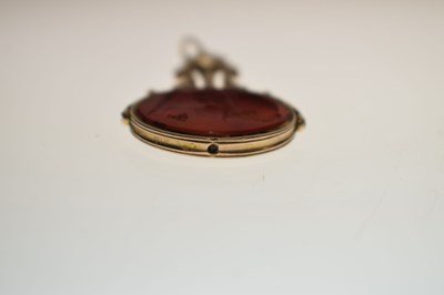 Lot Early 19th century carnelian intaglio unmarked yellow metal swivel fob
