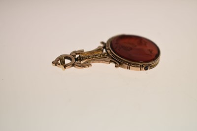 Lot Early 19th century carnelian intaglio unmarked yellow metal swivel fob