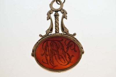 Lot Early 19th century carnelian intaglio unmarked yellow metal swivel fob