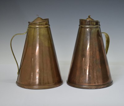 Lot 240 - W.A.S. Benson - Pair of copper and brass insulated hot water jugs